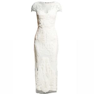 Monique Lhuillier Embroidered Polka-dot Midi Dress